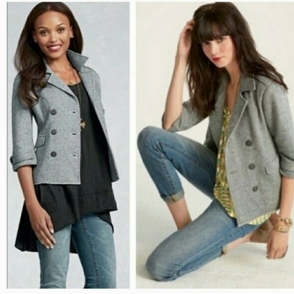 CABI Modern Shrunken Double Breasted Peacoat Jacket Gray Sz M Preppy Academia - Picture 1 of 8
